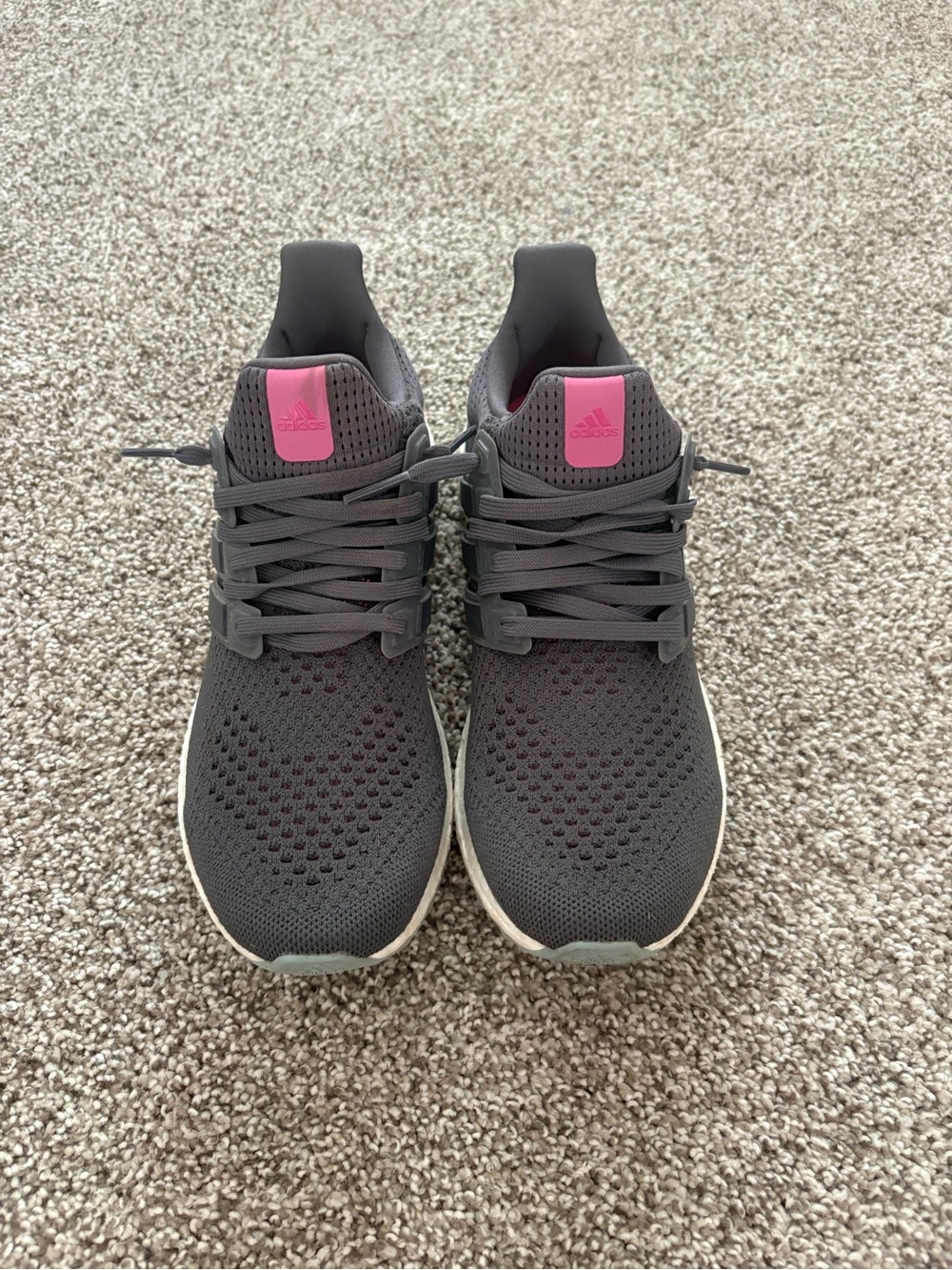 adidas Women’s Charcoal Knit Sneakers with Pink Heel Tab